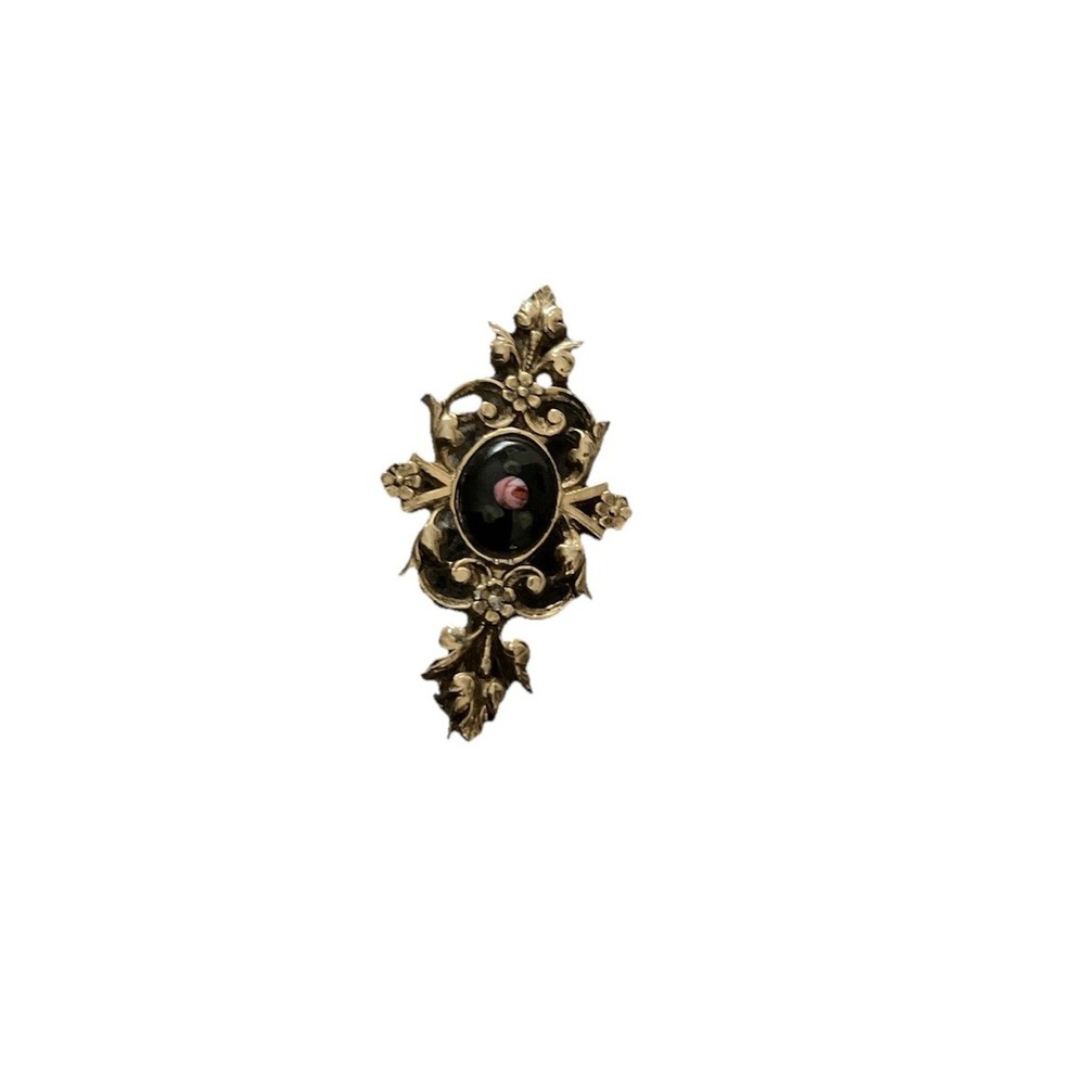 Vtg Victorian Inspired Rose Antique Gold Tone Brooch Lapel Pin